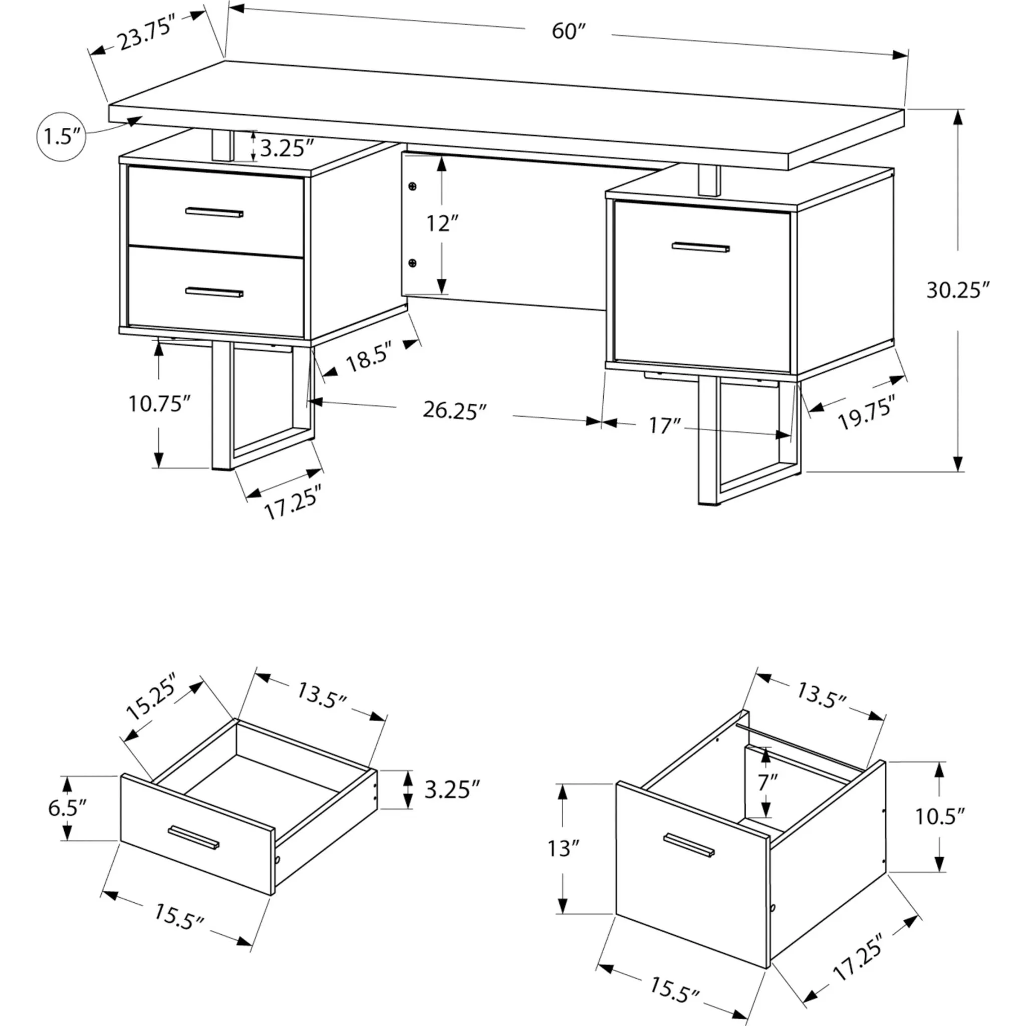 60" Desk - Modern Grey