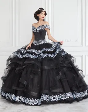 Applique Off Shoulder Tiered Quinceanera Dress by LA Glitter 24062