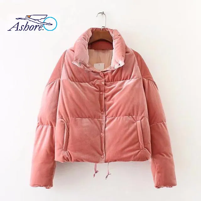 Ashore Womens Luxury Velvet Padded Trendy Thick Jacket