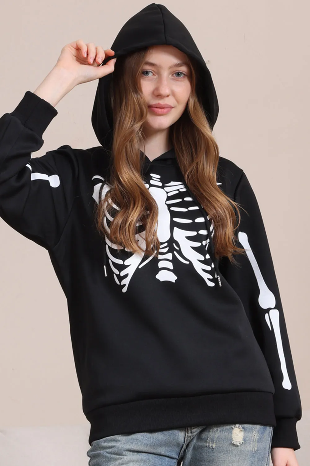 Black Skeleton Hooded Halloween Family Sweatshirts