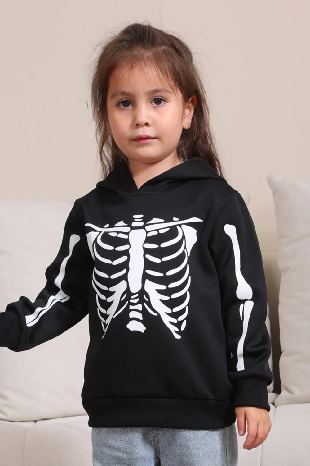 Black Skeleton Hooded Halloween Family Sweatshirts