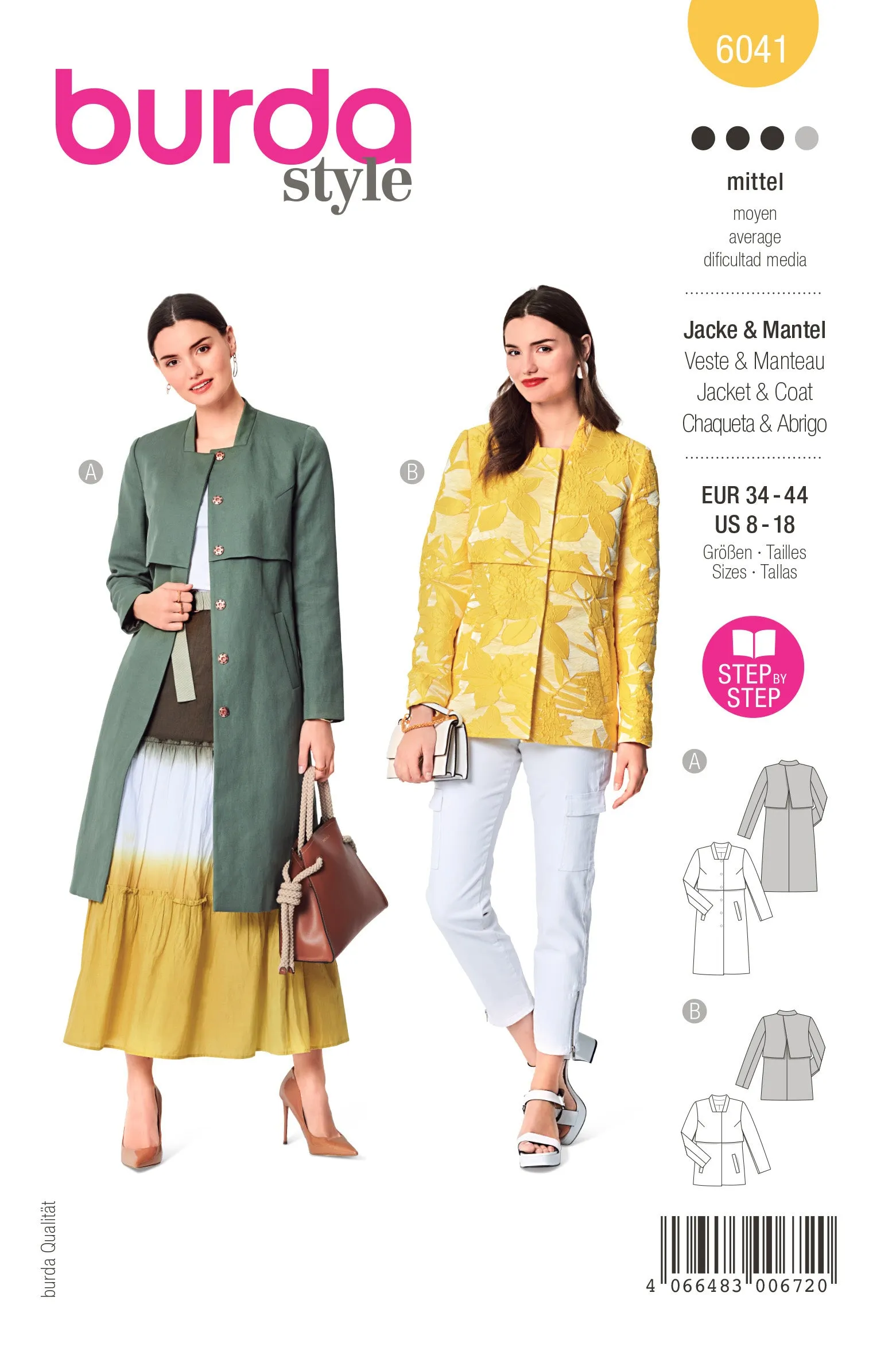 Burda Style Pattern 6041 Ladies Outerwear Coat / Jacket