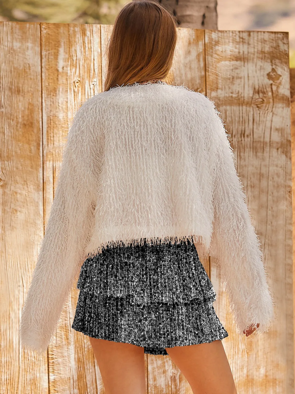 Chic Layer Sequined Pleated Skirt