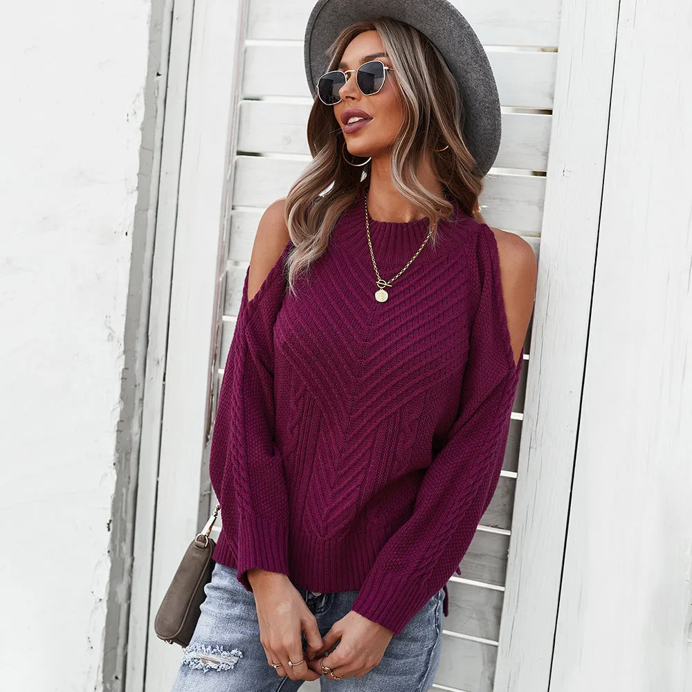 Chic "Shoulder Babe" Long-sleeved Thick Stitch Sweater