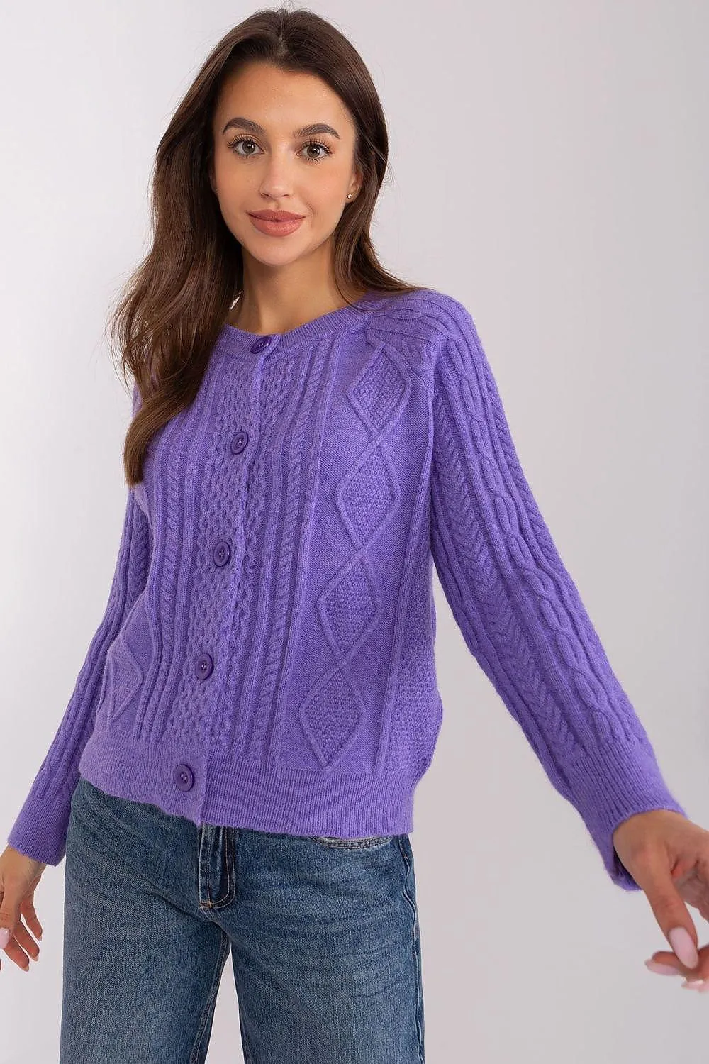 Chic Variegated Knit Cardigan with Button Closure