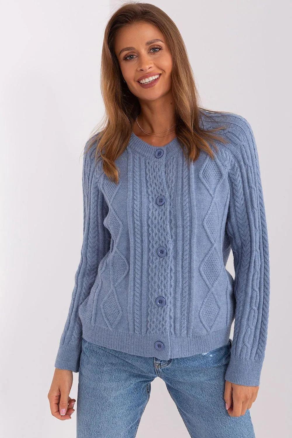 Chic Variegated Knit Cardigan with Button Closure