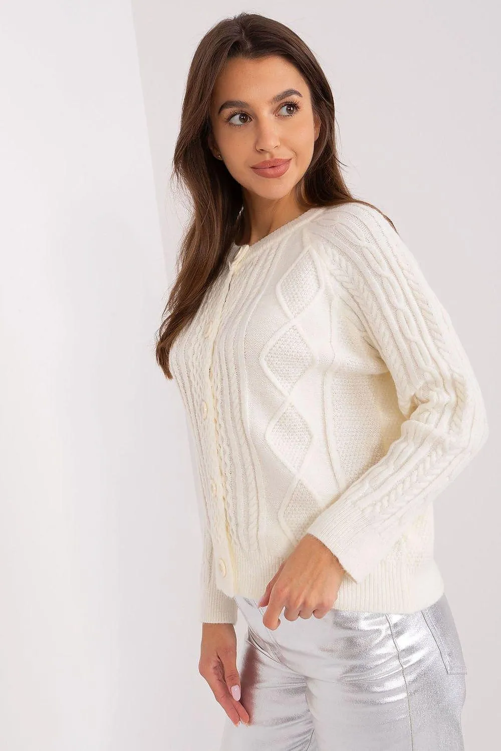 Chic Variegated Knit Cardigan with Button Closure