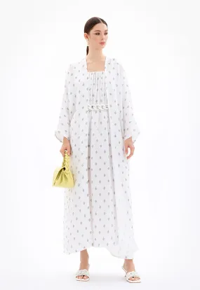 Choice Maxi Open Front Printed Kimono With Chunky Belt-Ramadan Style Off White