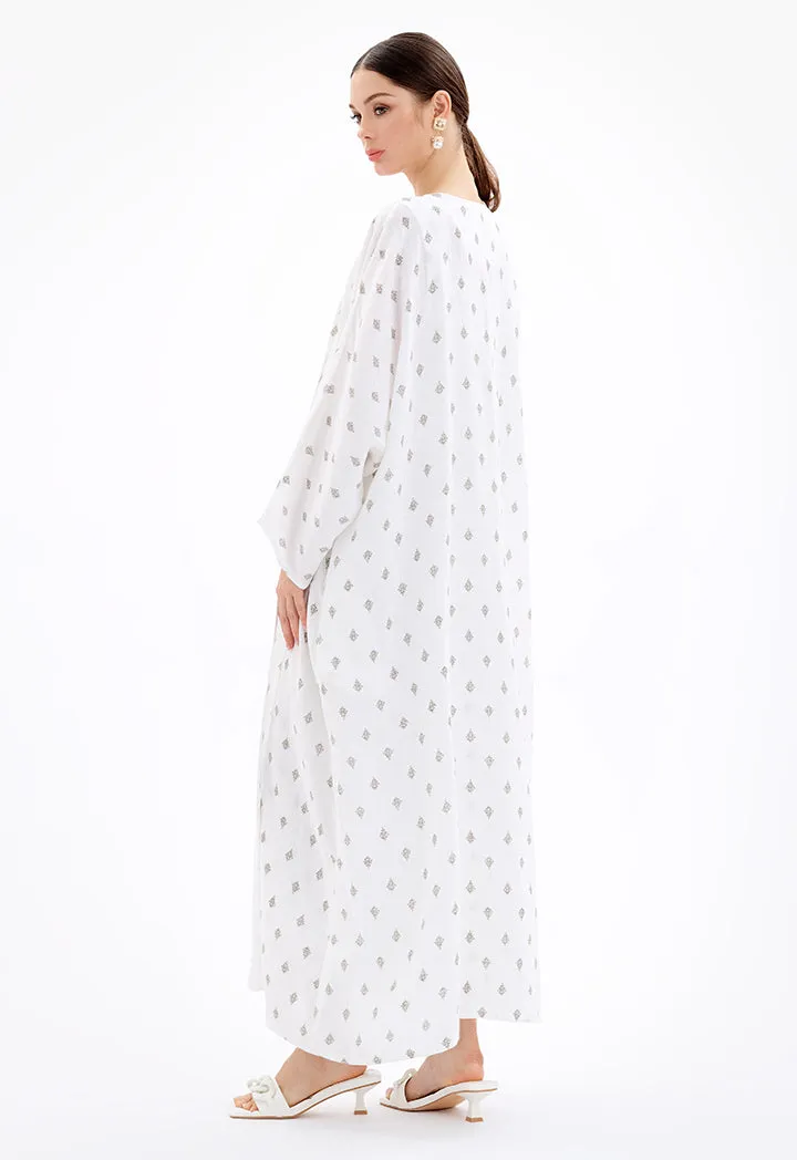 Choice Maxi Open Front Printed Kimono With Chunky Belt-Ramadan Style Off White