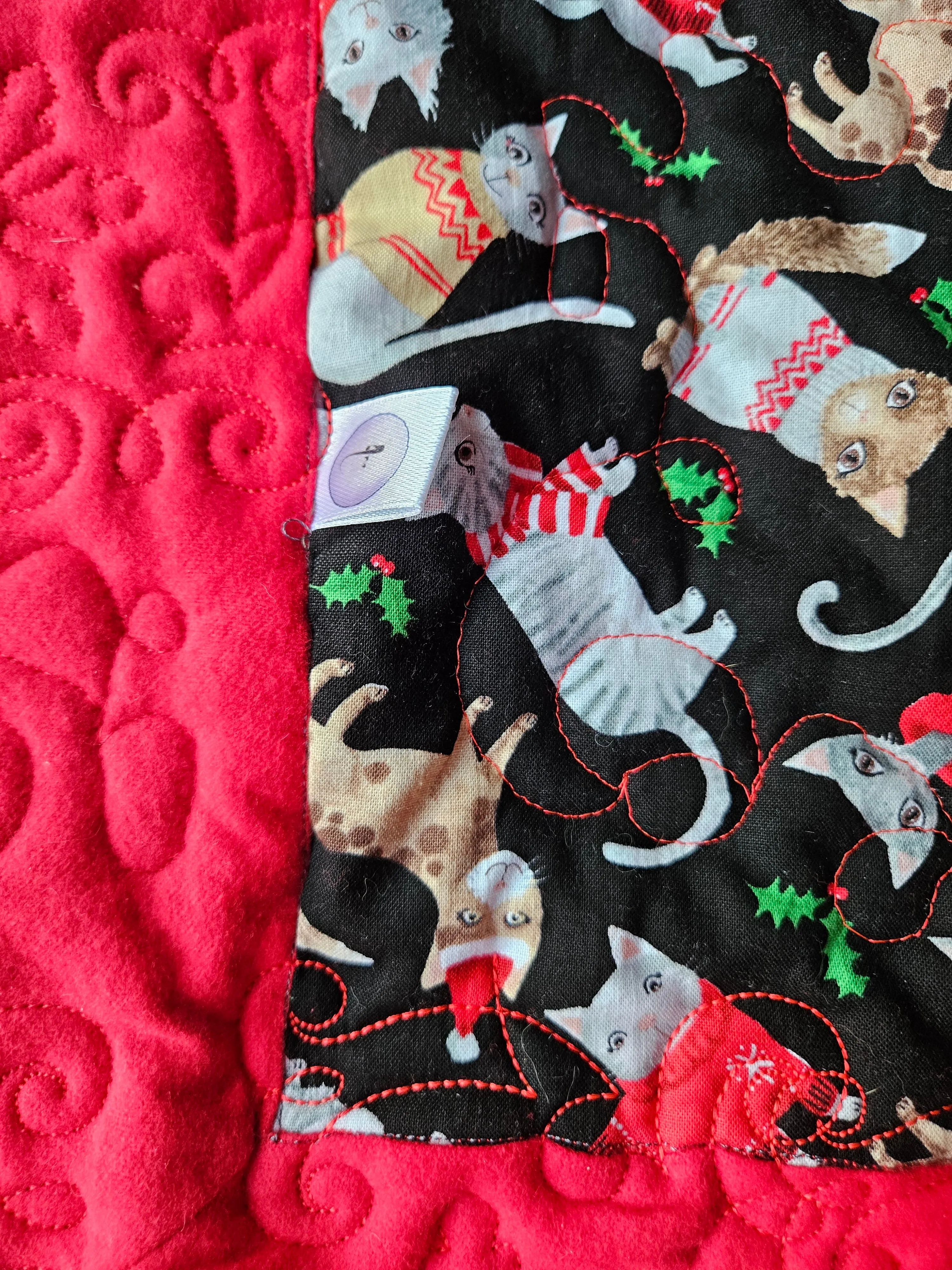 Christmas Cats in Sweaters Pet Blanket. Double sided, cotton print on one side, brushed cotton on the back. Handmade, soft, comfy.