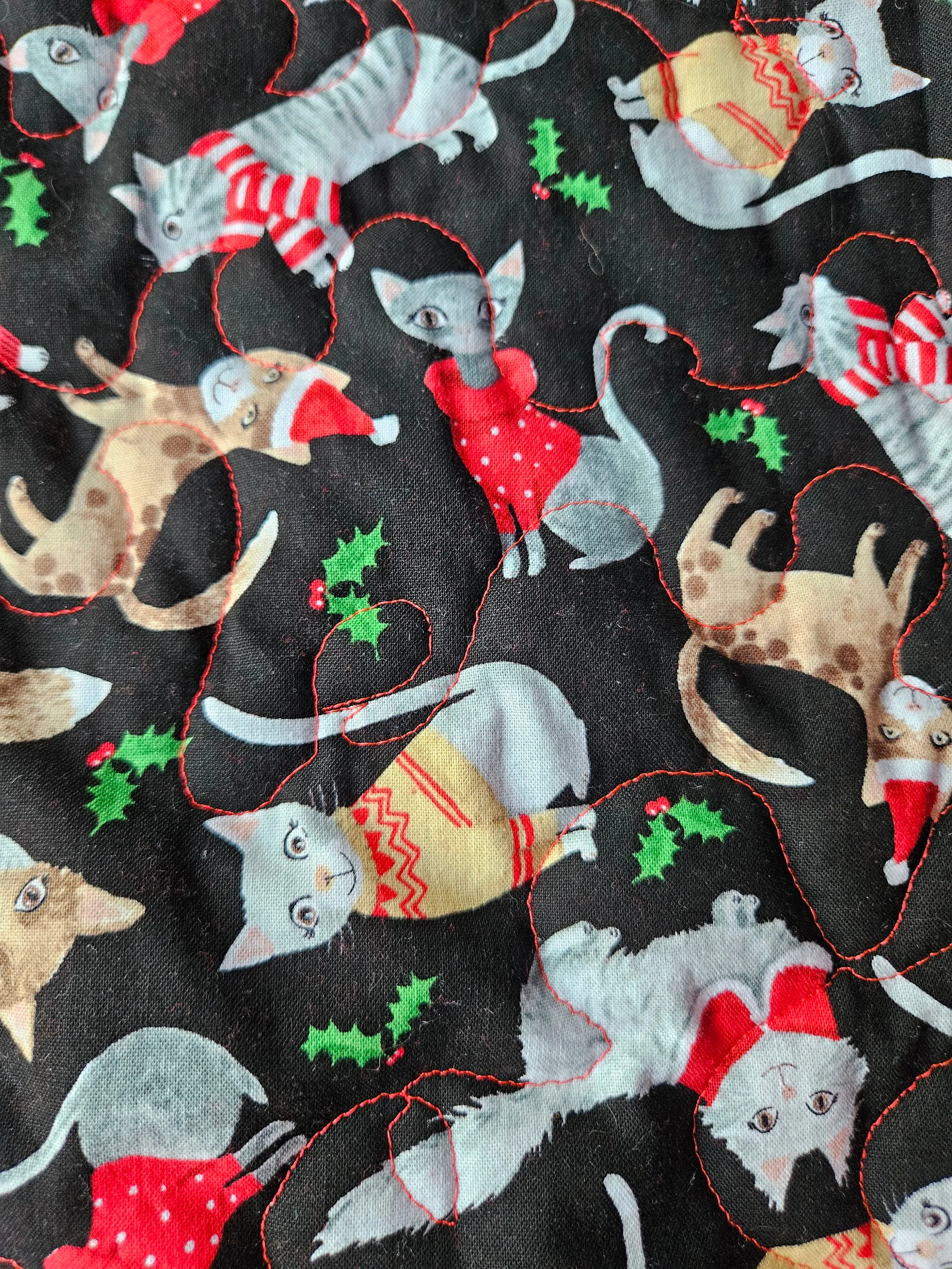 Christmas Cats in Sweaters Pet Blanket. Double sided, cotton print on one side, brushed cotton on the back. Handmade, soft, comfy.