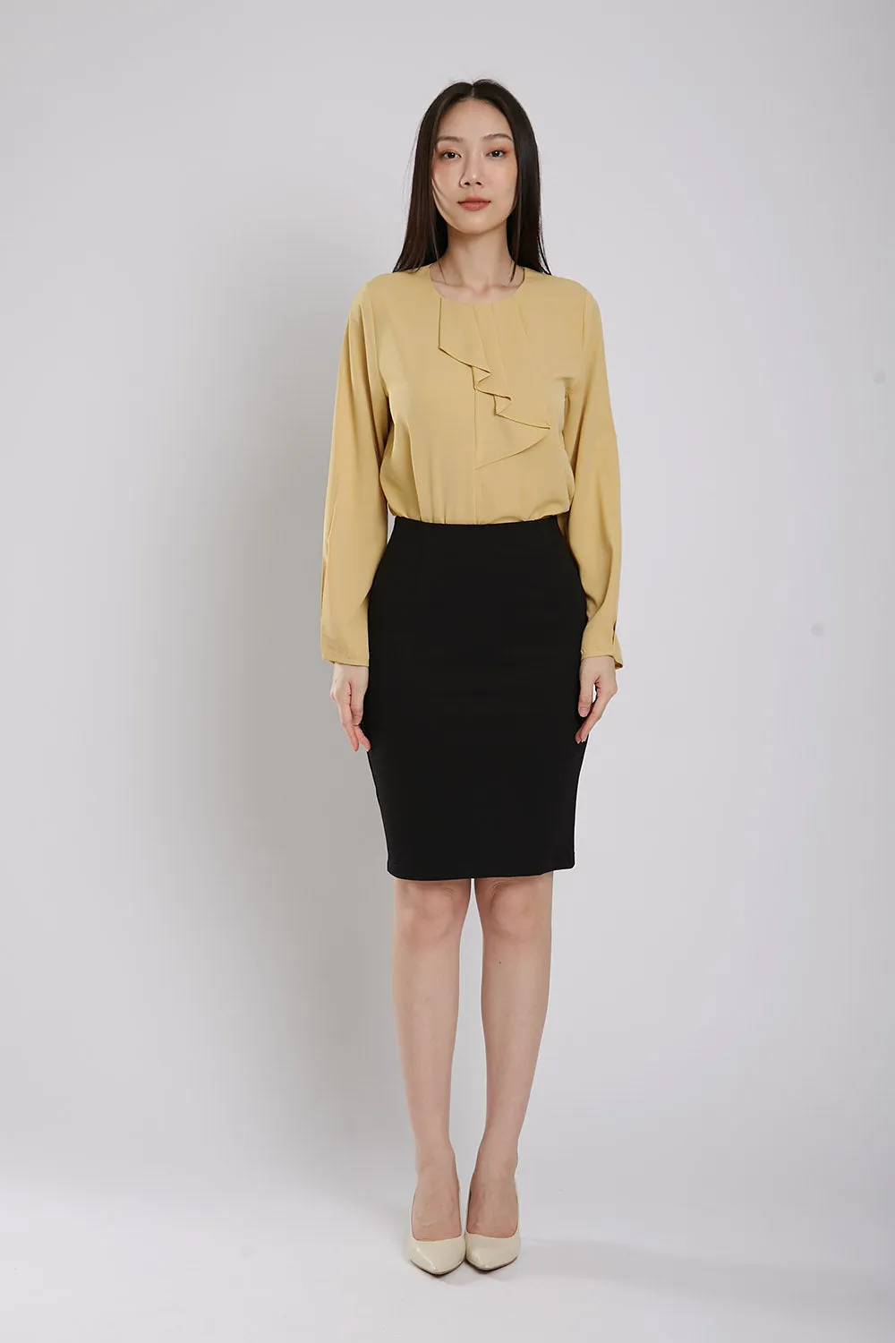 Coleen Ruffle Front Blouse in Light Mustard