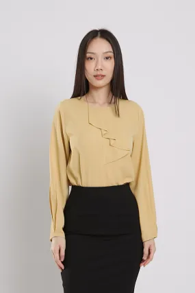 Coleen Ruffle Front Blouse in Light Mustard