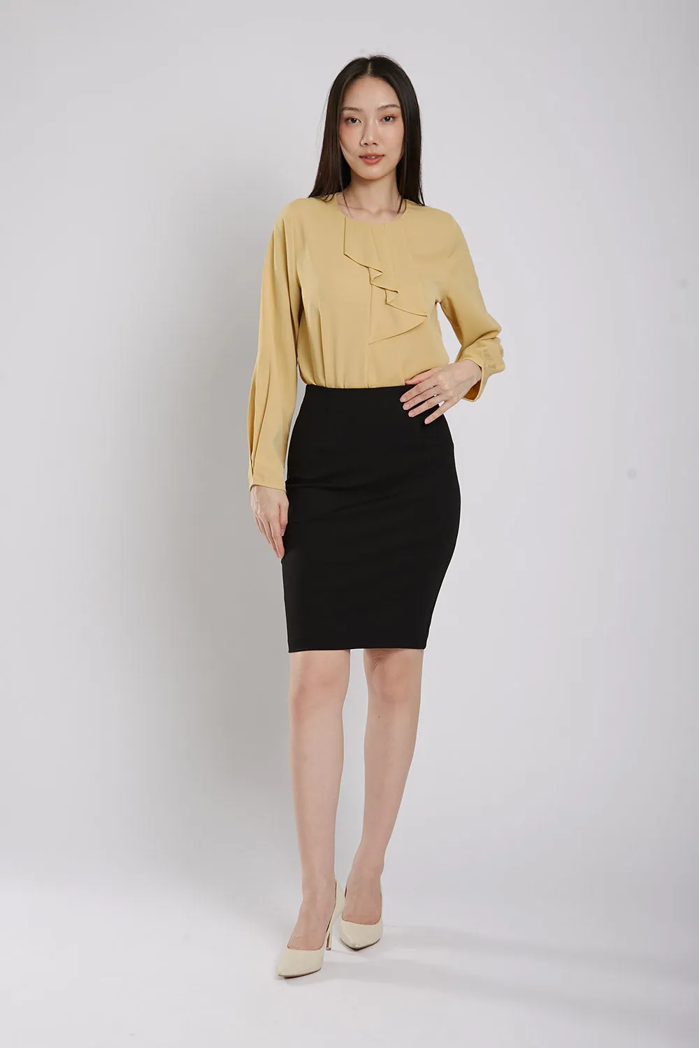 Coleen Ruffle Front Blouse in Light Mustard