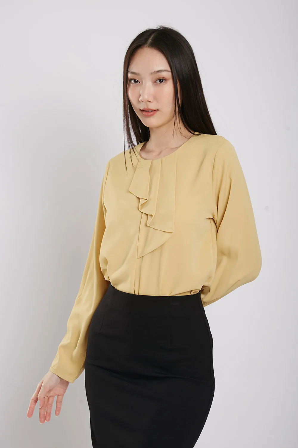 Coleen Ruffle Front Blouse in Light Mustard