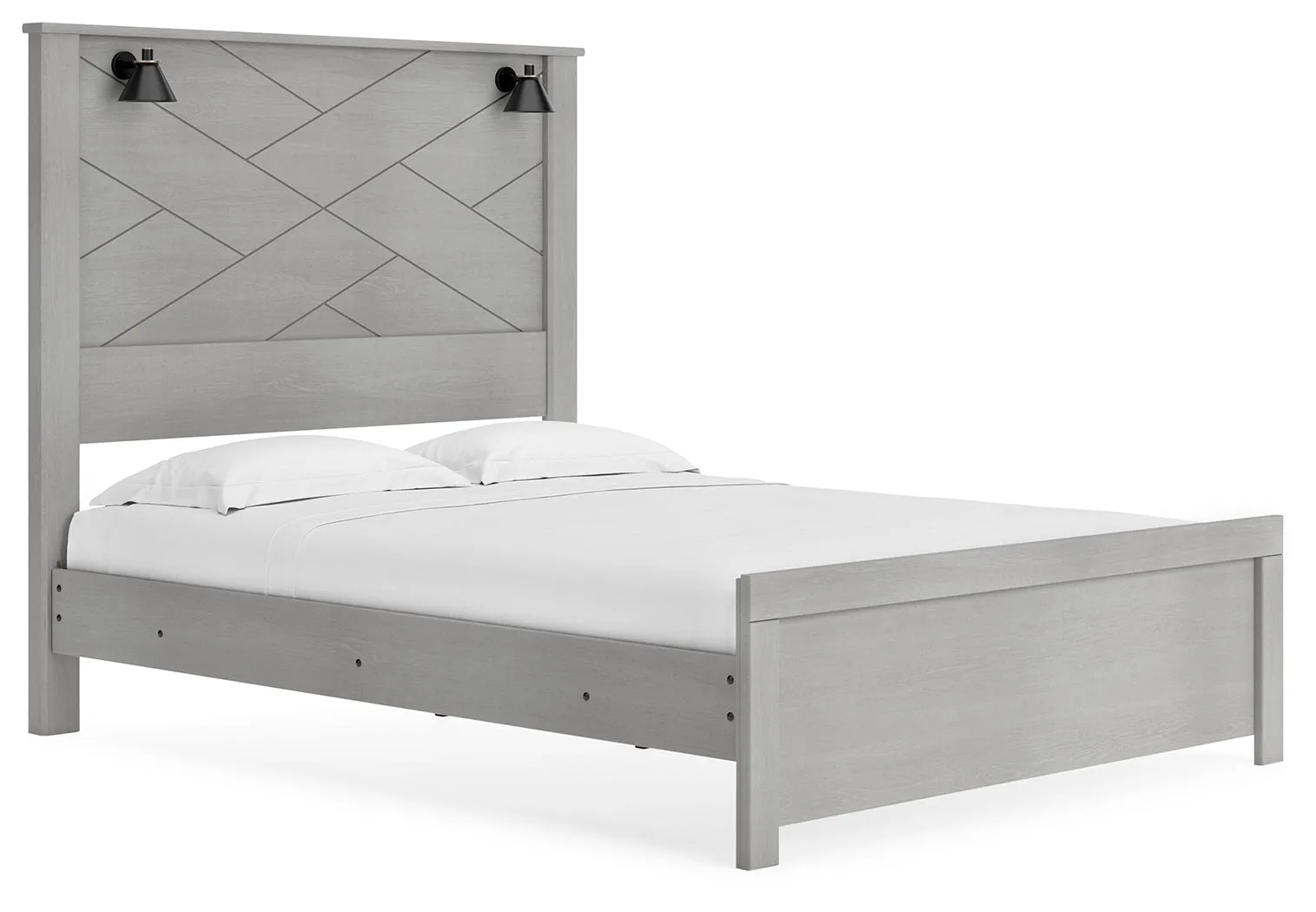 Cottonburg Queen Panel Bed with Mirrored Dresser and Nightstand in Light Gray/White