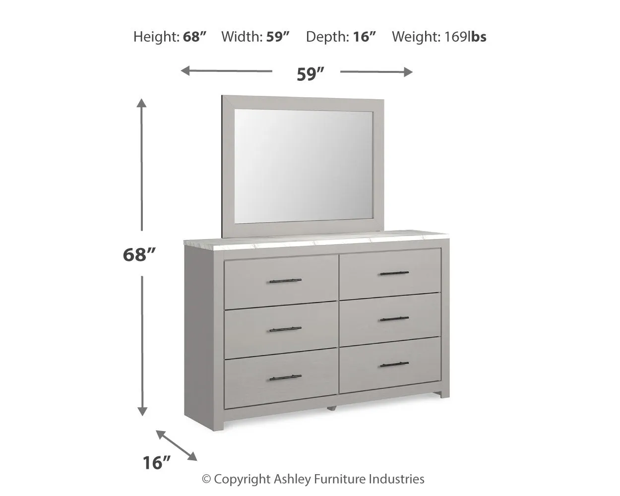 Cottonburg Queen Panel Bed with Mirrored Dresser and Nightstand in Light Gray/White