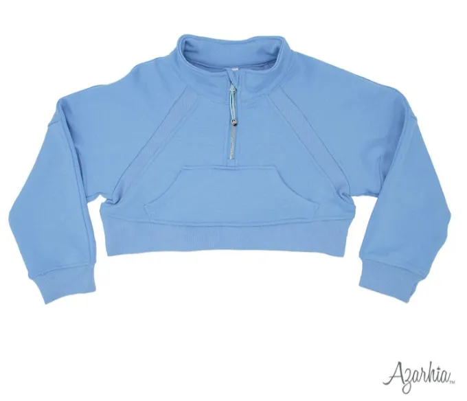 Cropped 1/4 Zip Sweatshirt - Light Blue