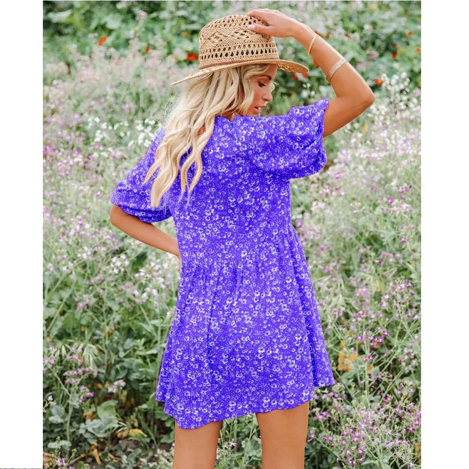 DressBetty - 2024 Casual Small Floral Lantern Sleeve for Women Boho Dress