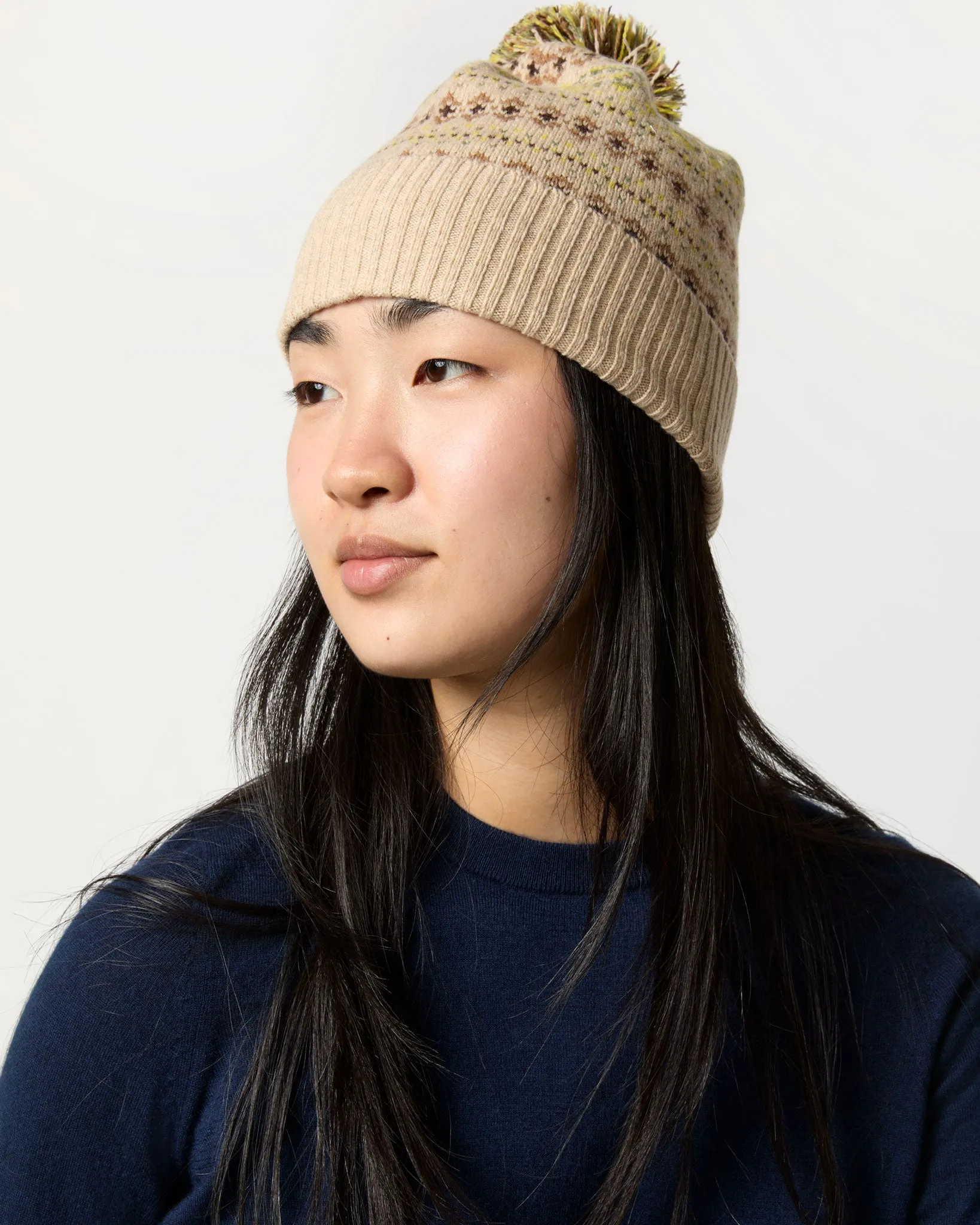 Fair Isle Beanie in Beige/Brown/Yellow Extra Fine Merino