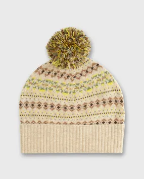 Fair Isle Beanie in Beige/Brown/Yellow Extra Fine Merino