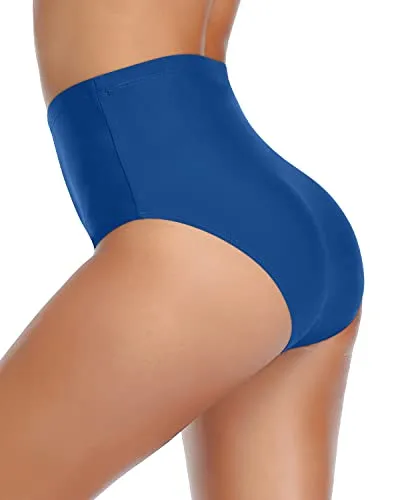 Feminine Retro Swim Bottoms Retro High Waisted Bikini Bottoms-Blue