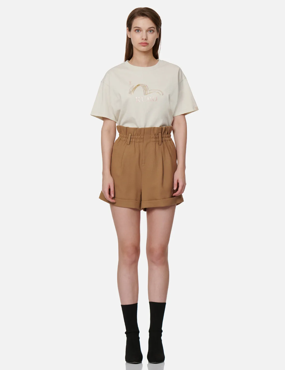 Front Pleat Paper Bag Shorts