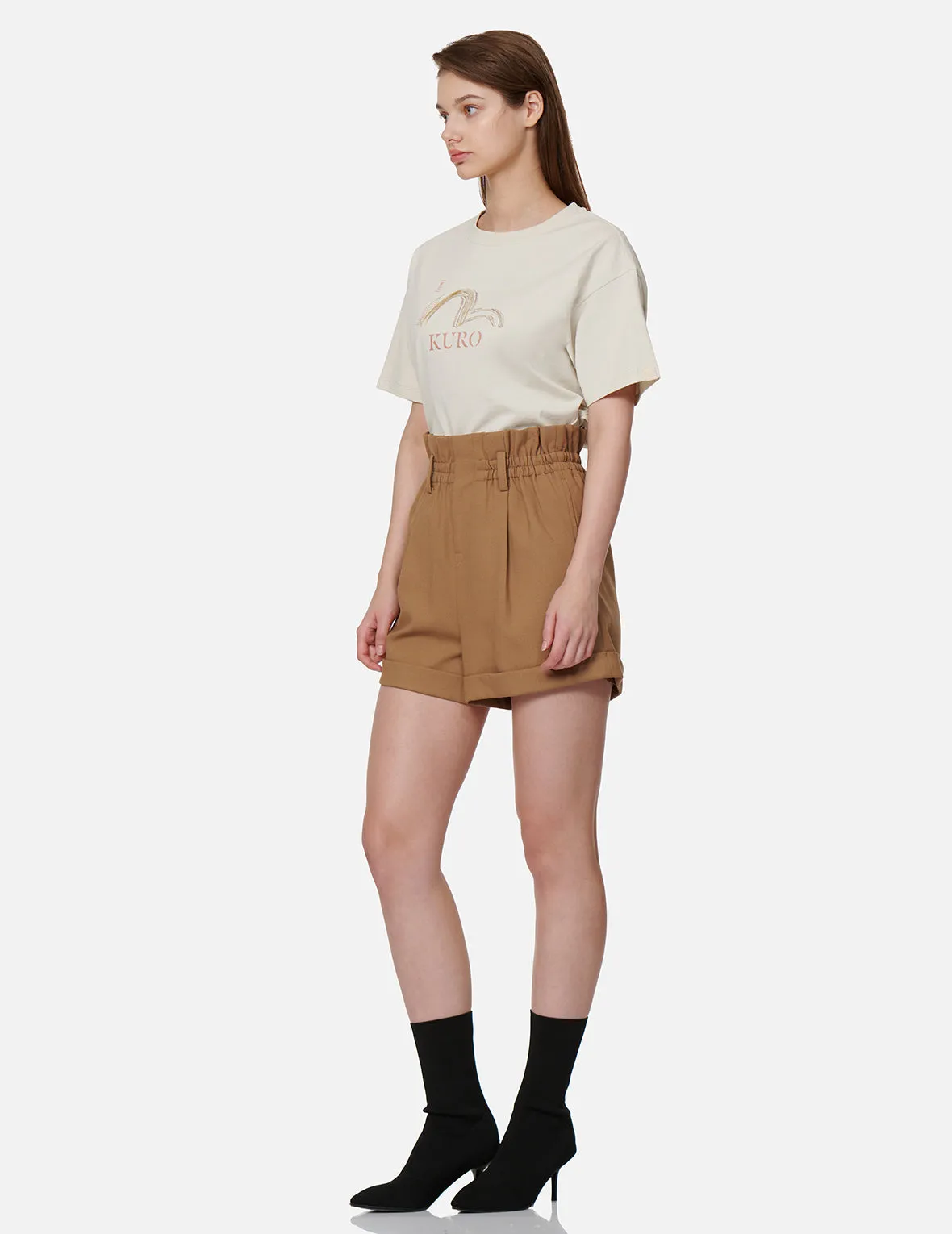 Front Pleat Paper Bag Shorts