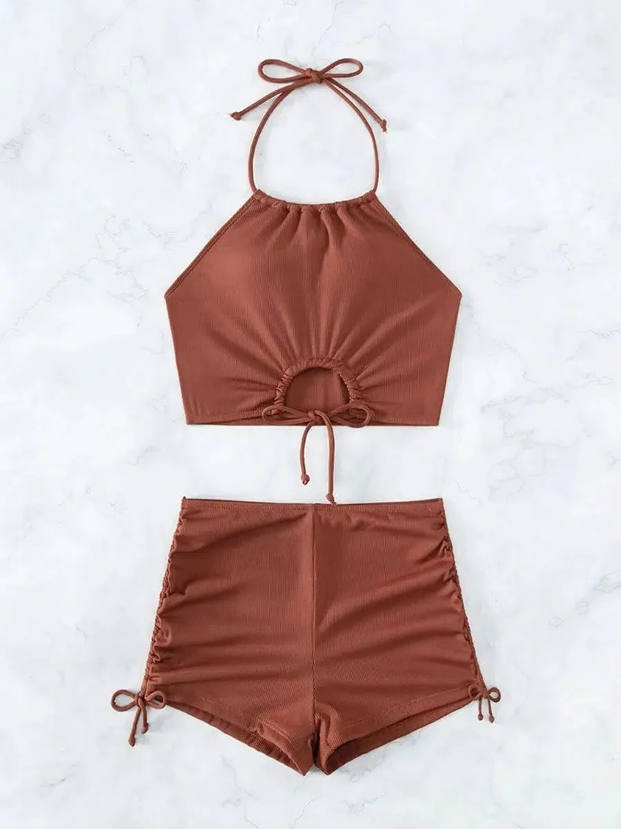 Halter Top & Swim Shorts Bikini Set