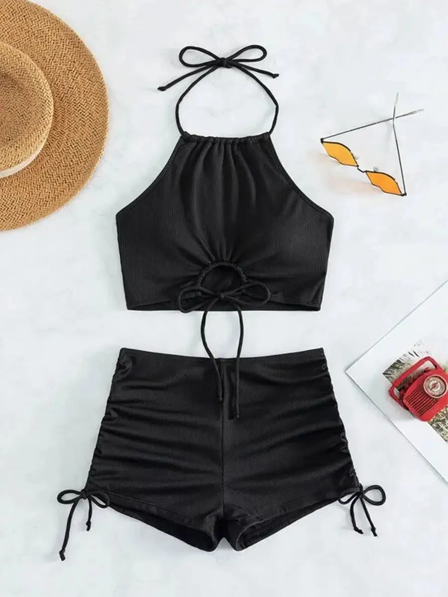 Halter Top & Swim Shorts Bikini Set