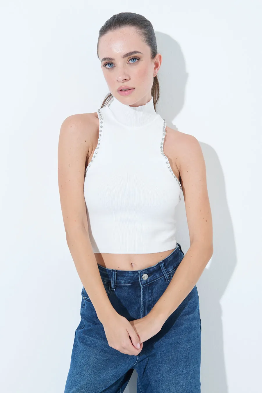 High-neck sleeveless cropped top wholesale