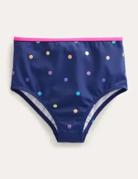 High Waisted Bikini Bottoms-Navy Rainbow Foil Confetti