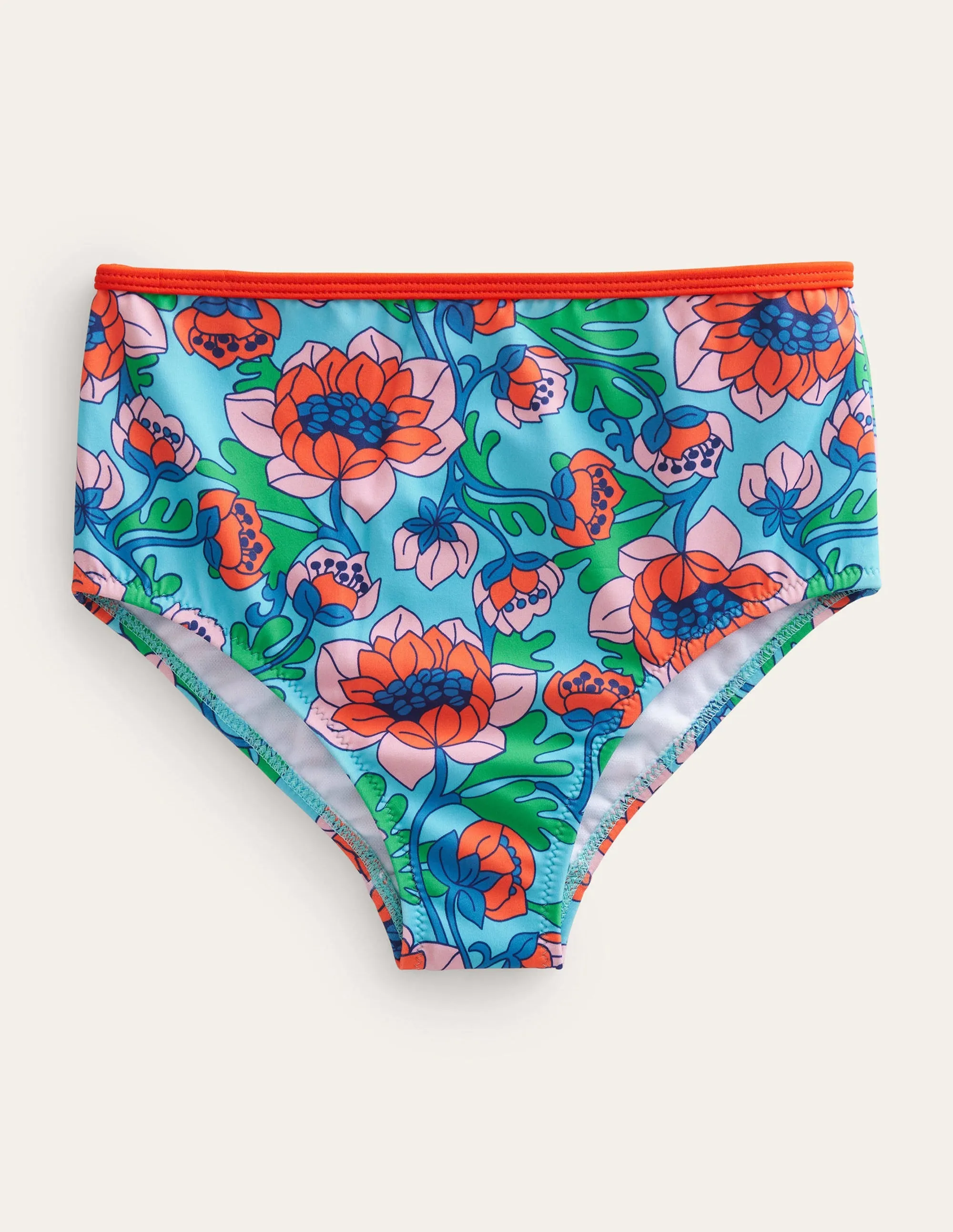 High Waisted Bikini Bottoms-Red Poppy Spring Time Floral