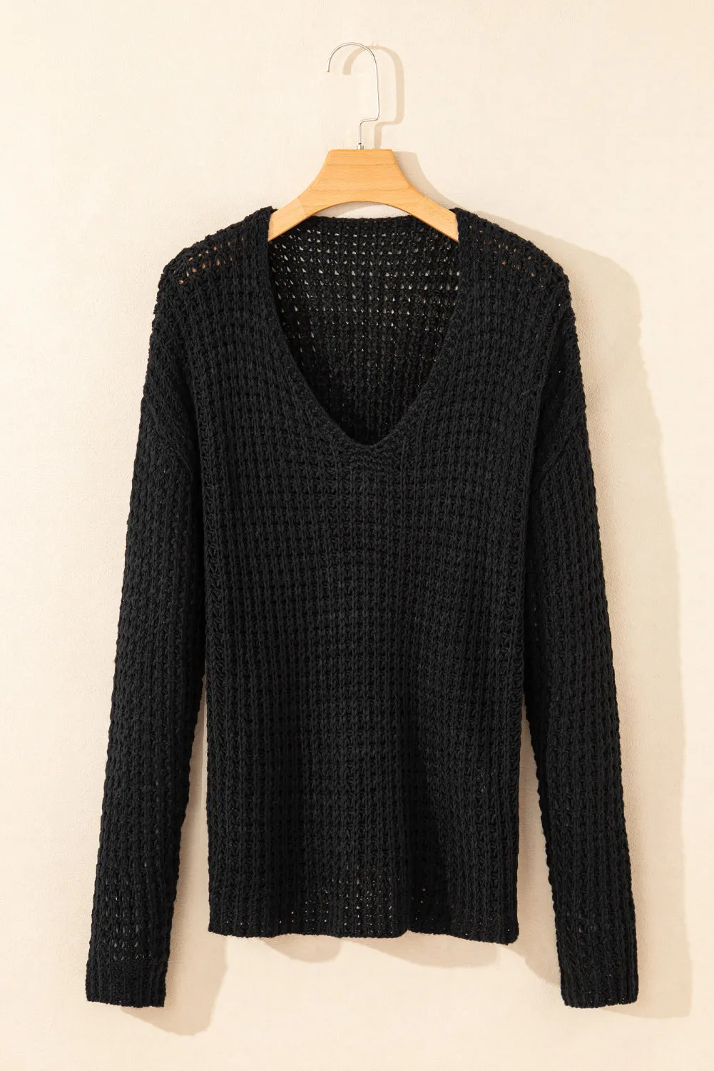 Hollow-out Crochet V Neck Sweater