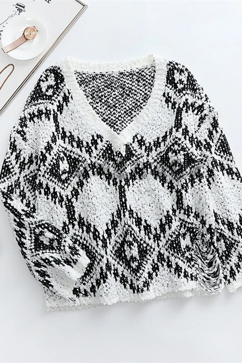 HWR1116 Boho Knit Pattern Sweater