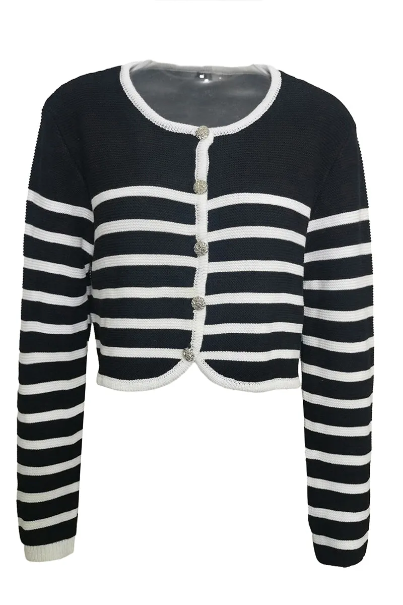 HWT1221 Parisian Striped Cropped Cardigan