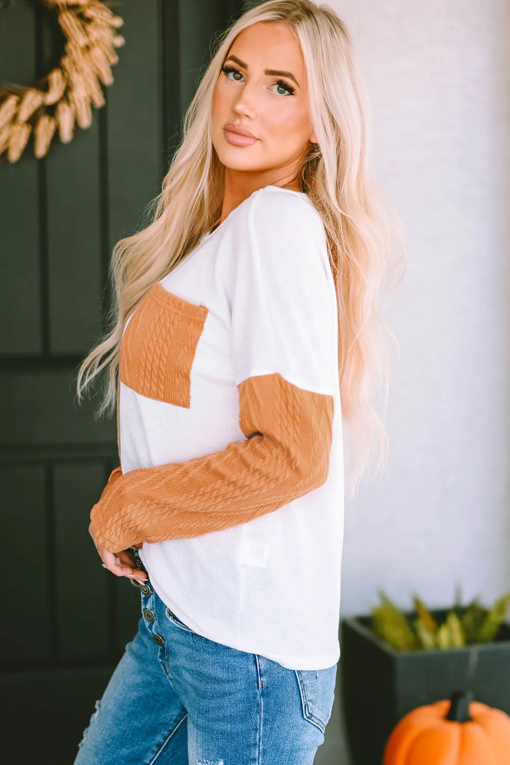 Long Sleeve Chest Knit Top