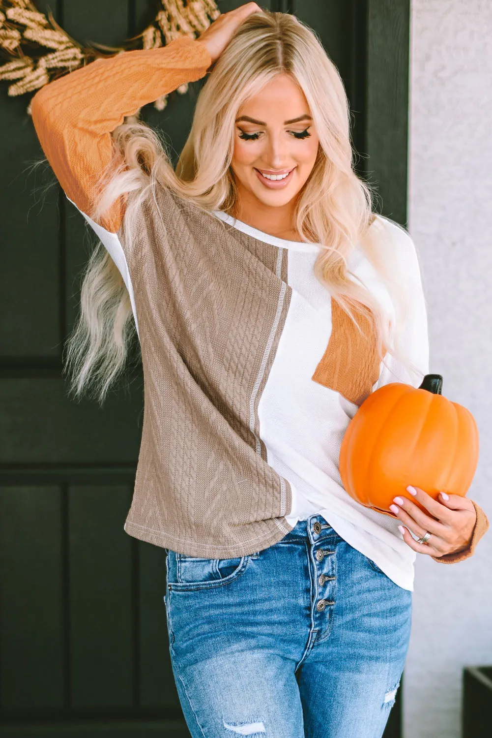 Long Sleeve Chest Knit Top