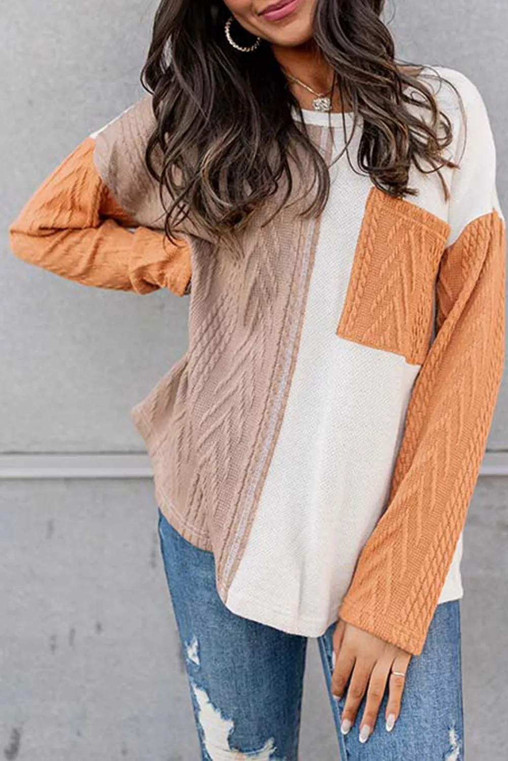 Long Sleeve Chest Knit Top