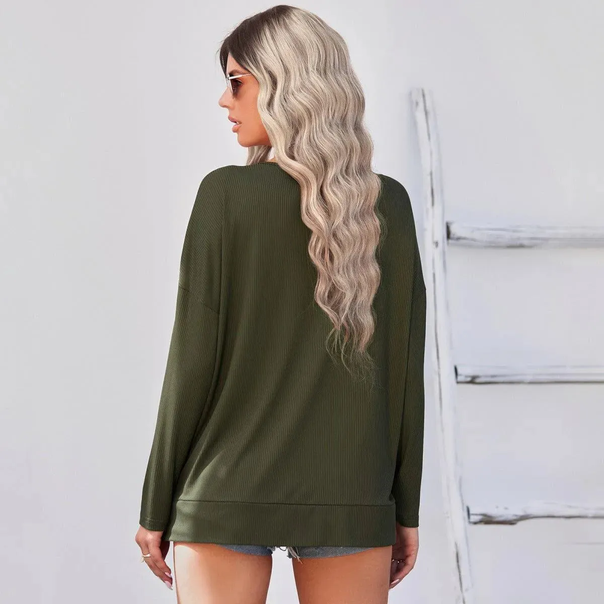 Long Sleeve V-Neck Knit Pullover Top