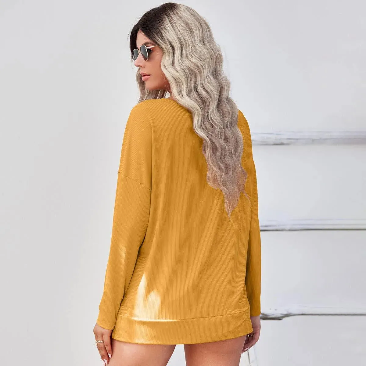 Long Sleeve V-Neck Knit Pullover Top