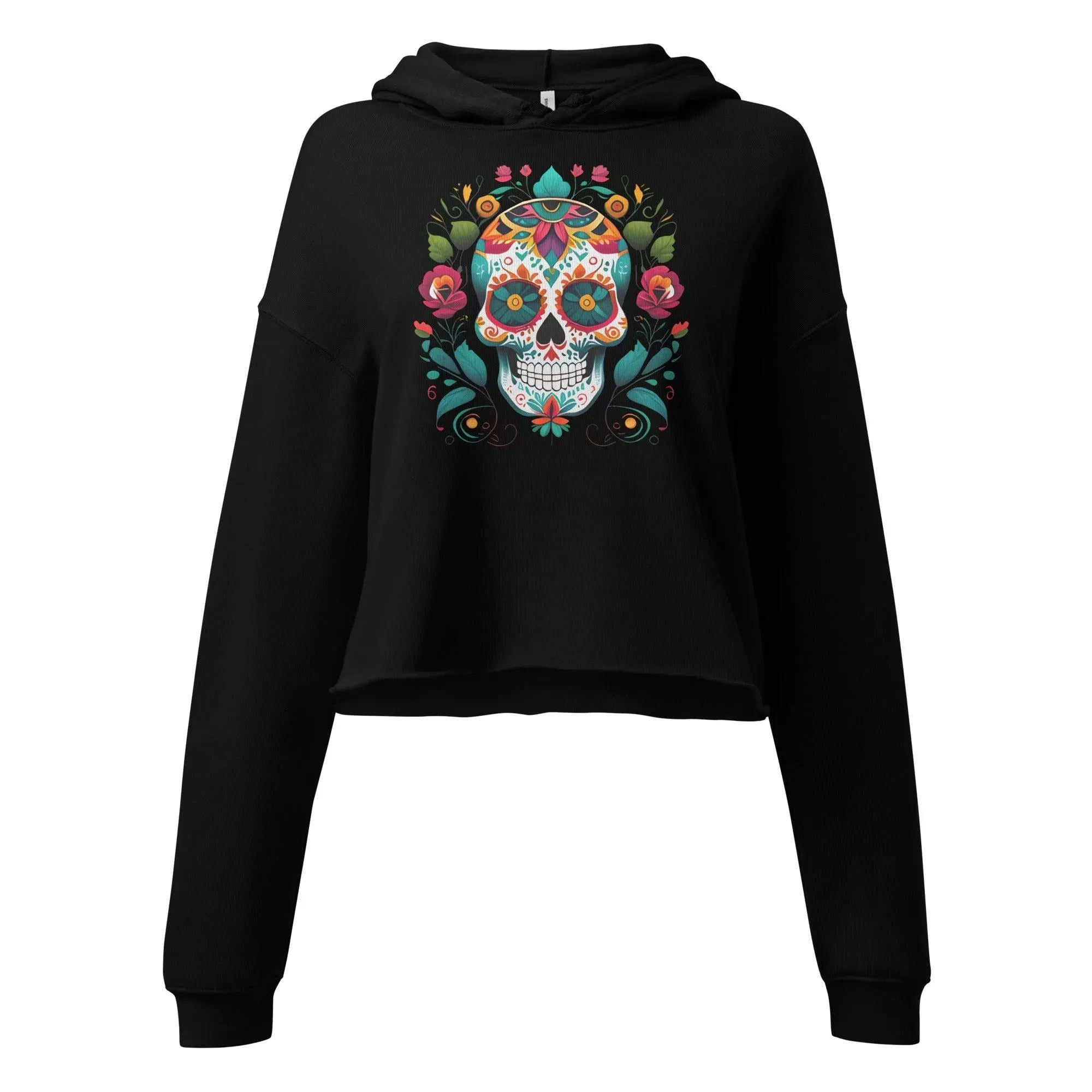 Mexican Sugar Skull Cropped Hoodie