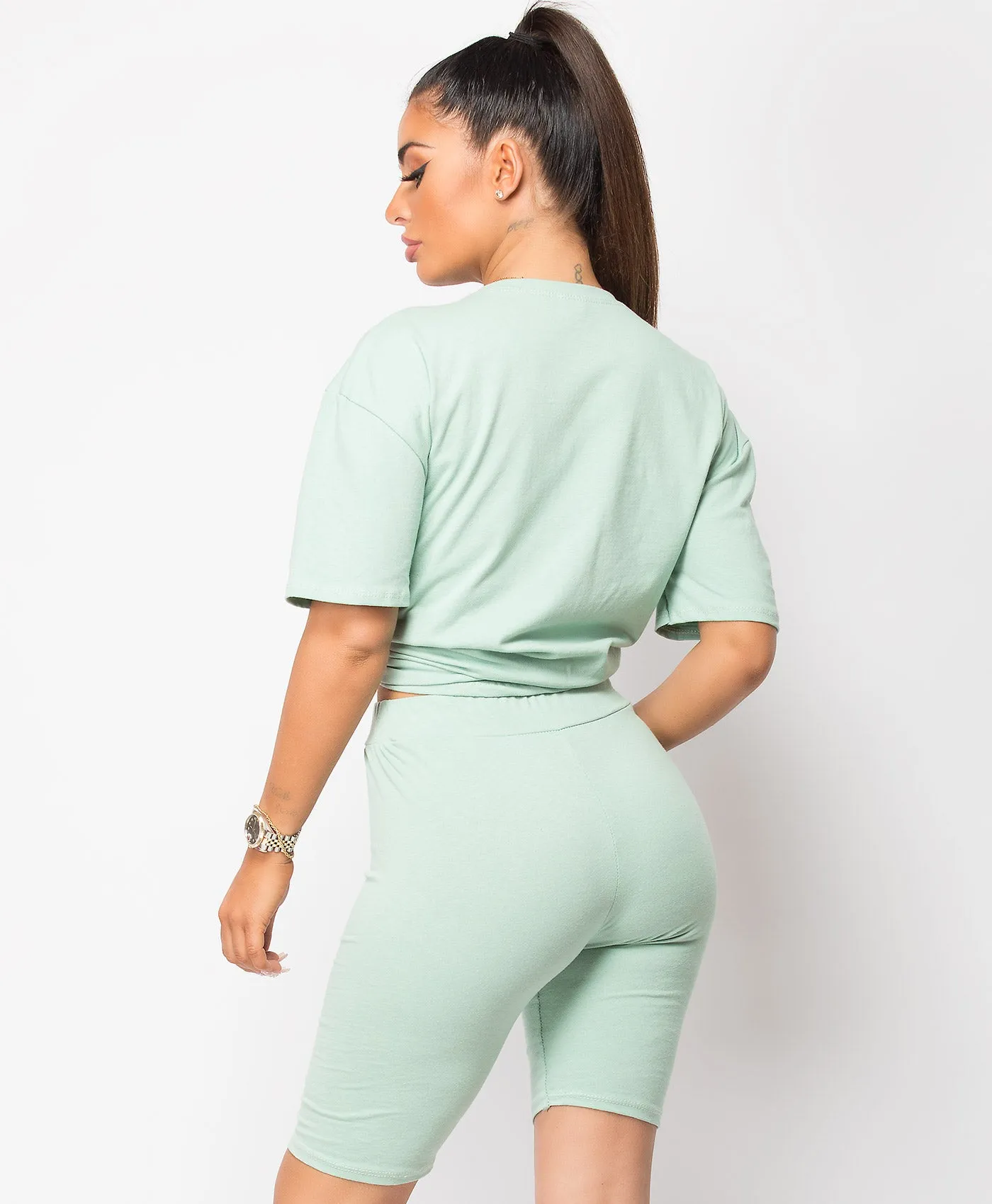 Mint Cycling Short & T-Shirt Co Ord Loungewear Set