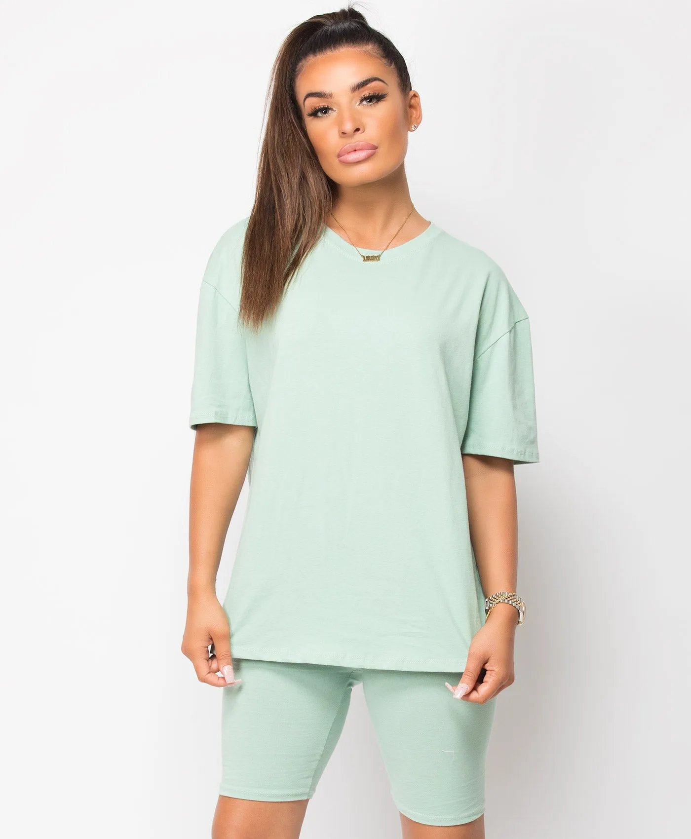 Mint Cycling Short & T-Shirt Co Ord Loungewear Set