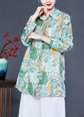 Modern Light Green Oversized Print Silk Shirt Tops Spring LY0924