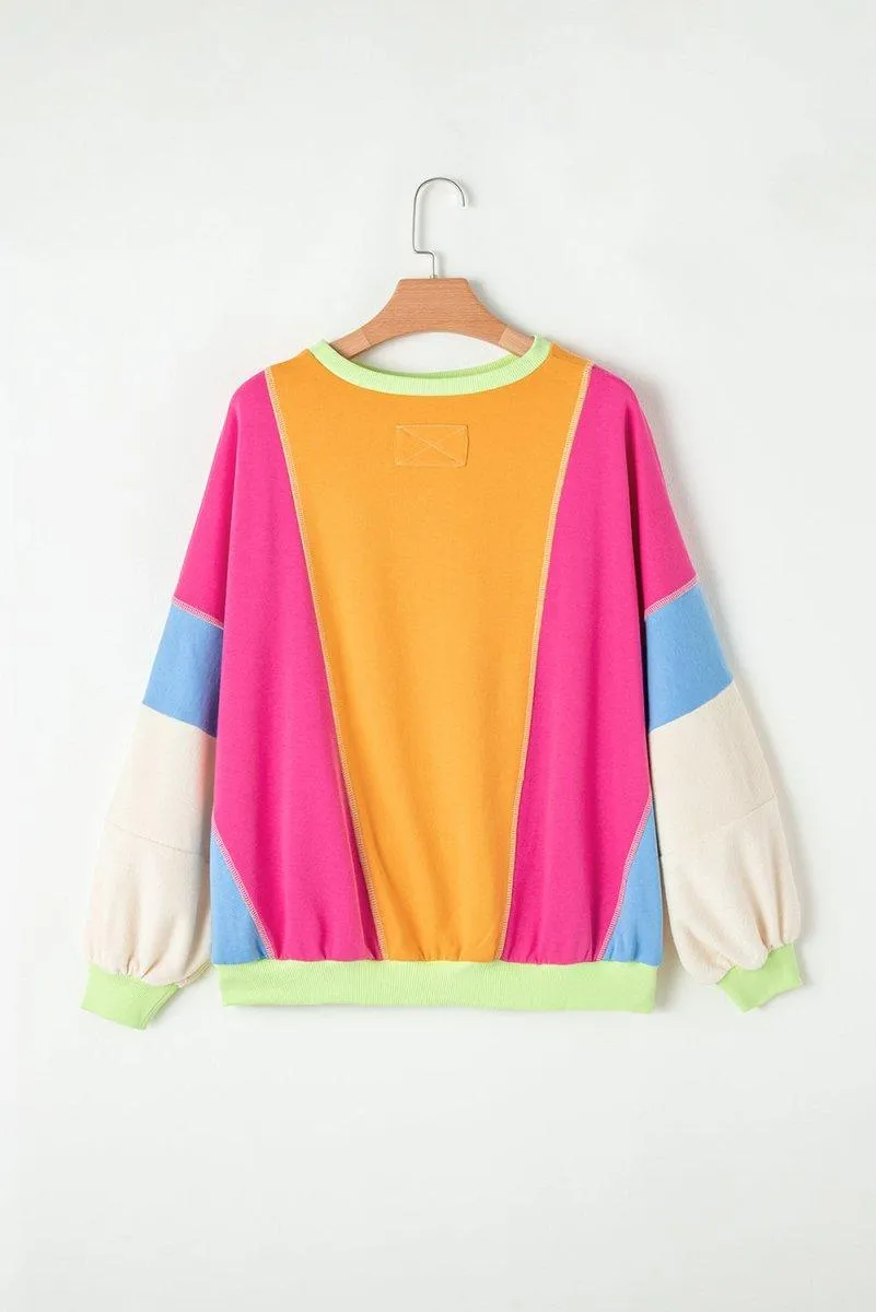 Multicolor Grapefruit Stitching Oversize Sweater