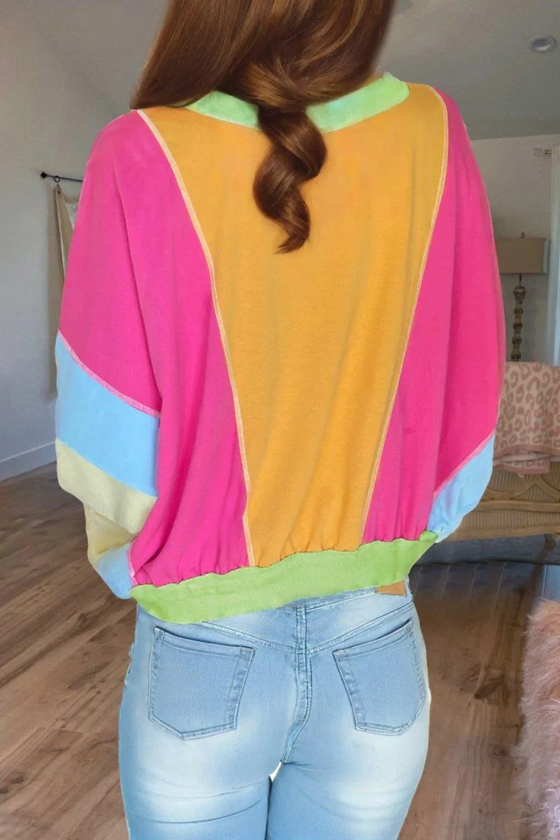 Multicolor Grapefruit Stitching Oversize Sweater