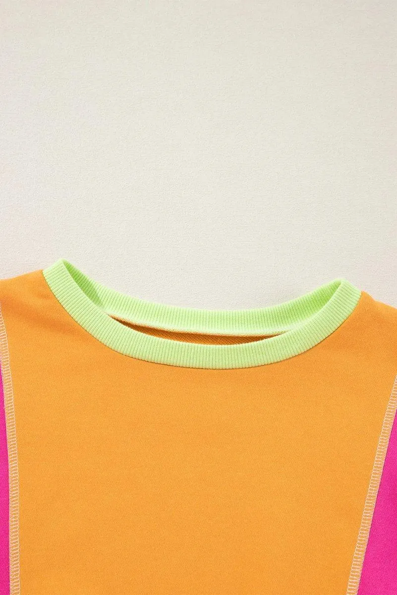 Multicolor Grapefruit Stitching Oversize Sweater