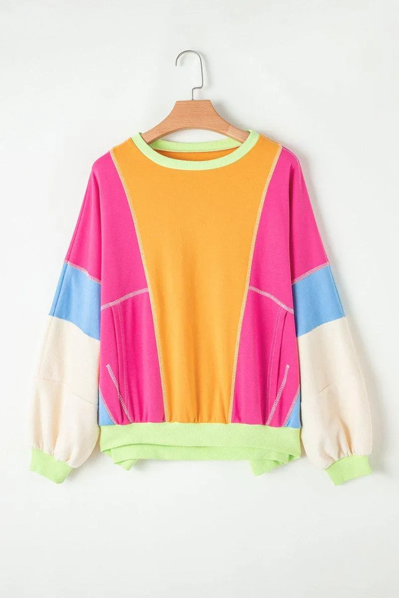 Multicolor Grapefruit Stitching Oversize Sweater