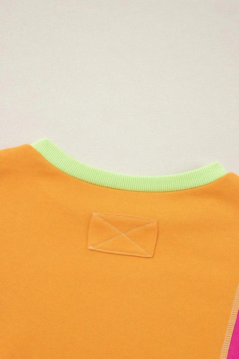 Multicolor Grapefruit Stitching Oversize Sweater